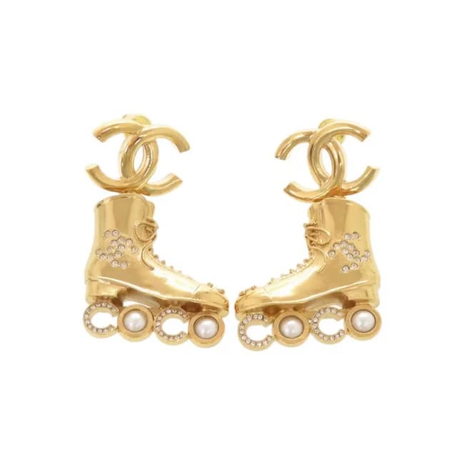 Chanel CC Logo Roller Skate Metal Rhinestone Faux Pearl Gold Earrings in Gold from The Reluxe, photo 1 of 1