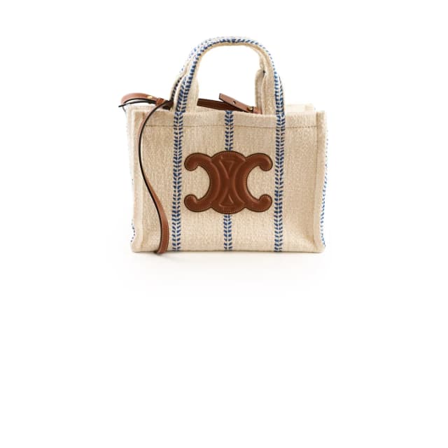 Celine Small Cabas Thais Striped Textile Tote White in White from The Purse Affair, photo 1 of 1