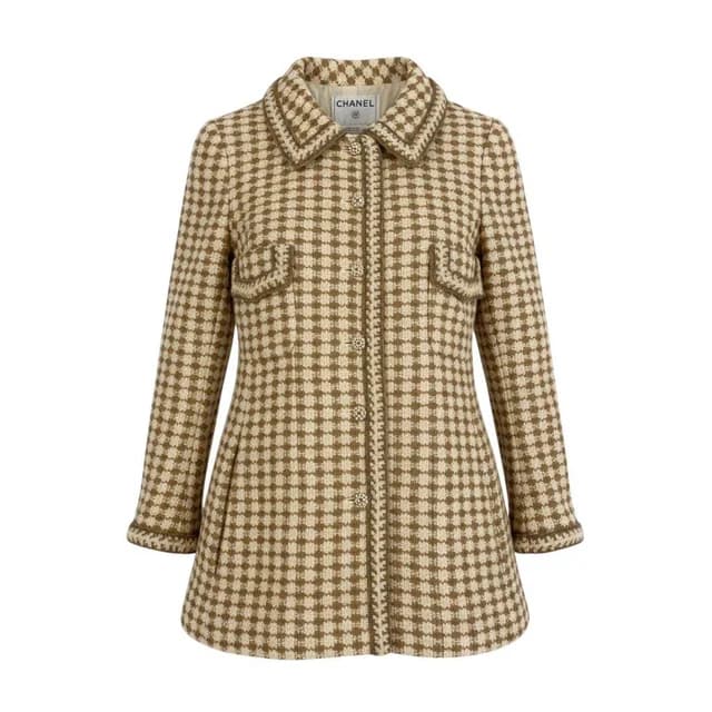 Chanel 00A Houndstooth Dot Pattern Button Tweed Coat Vintage Polka Dot Beige in Beige Tweed from The Reluxe, photo 1 of 1