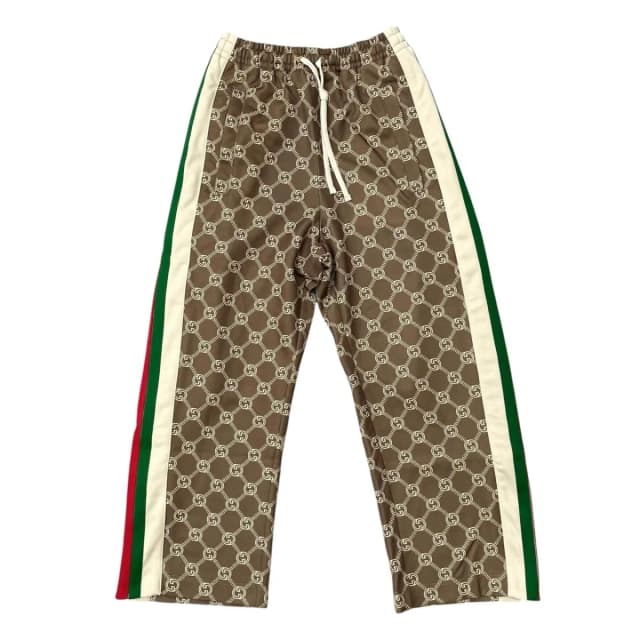 Gucci Jersey Snap Button Track Pants Interlocking G Web Stripe Logo Brown in Brown from The Reluxe, photo 1 of 1