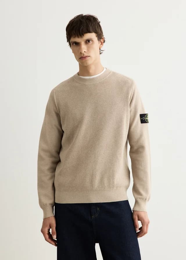 Stone Island Micro Stitch Soft Organic Cotton Knit Crew Sweater in V009A - DESERT, image 1 of 1 from Incu