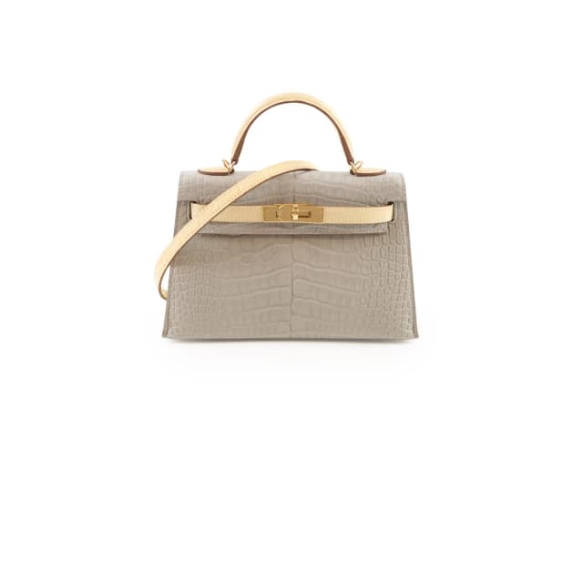 Hermès Mini Kelly Alligator Mississippiensis Gris Perle/Vanilla - U stamp in Grey Crocodile from The Purse Affair, photo 1 of 1
