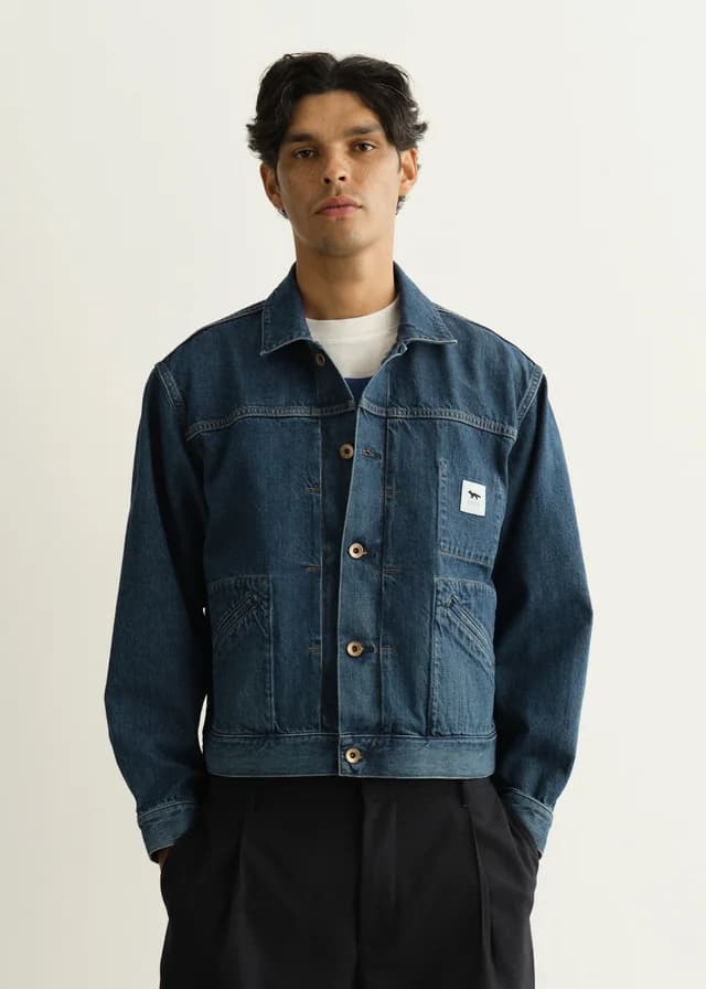 Maison Kitsune x Kuro Selvedge Voyage Denim Jacket in FADED INDIGO, image 1 of 1 from Incu