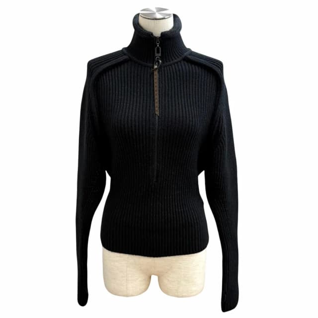 Louis Vuitton Blend Leather Logo Patch Monogram Half Zip Rib Knit Black XS in Black Wool from The Reluxe, photo 1 of 1