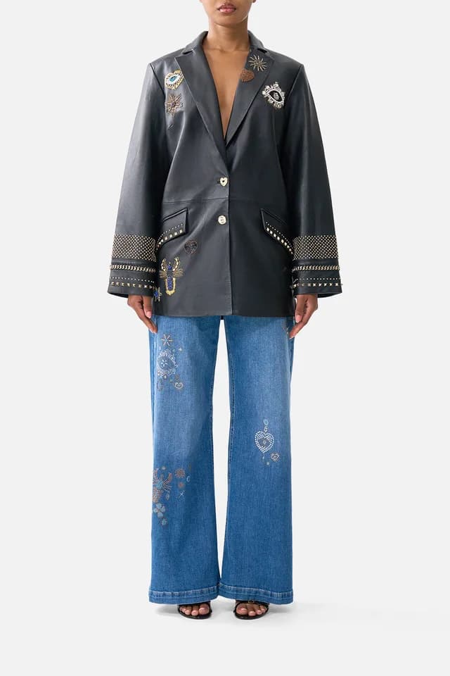 Camilla eBoutique LEATHER JACKET WITH YOKE AMULETS AND ALCHEMY, image 1 of 1 from CAMILLA