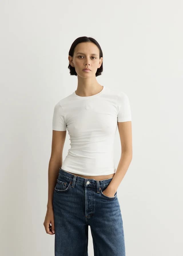 Marine Serre Pearl Logo Short Sleeve Baby Fit T-Shirt in WHITE, image 1 of 1 from Incu