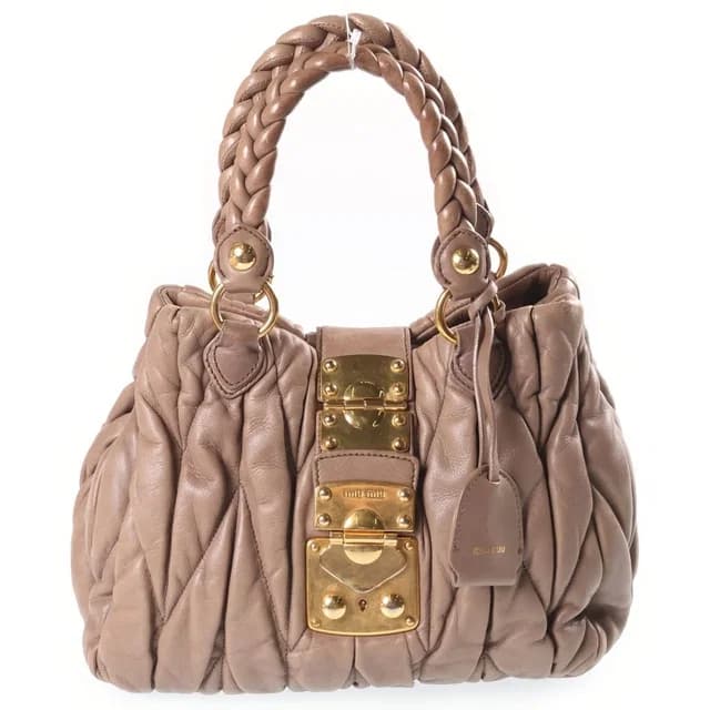 Miu Miu Matelasse 2-Way Shoulder Bag Brown Beige Leather Gold in Brown Leather from The Reluxe, photo 1 of 1
