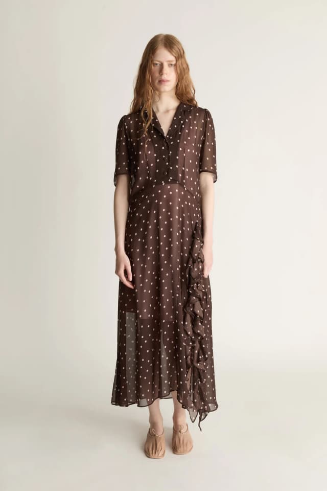 Lee Mathews Beatrice Georgette Dress in Chocolate, image 1 of 1 from Lee Mathews