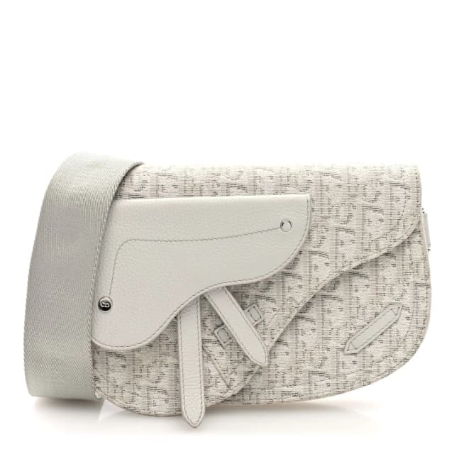 Dior Saddle Oblique Coated Canvas Bag - White & Grey in White Coated canvas from H&T, photo 1 of 1
