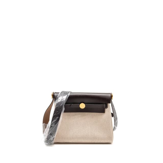 Hermès Herbag Mini Canvas / Hunter Leather Ecru-Beige / Ebene GHW Stamp K in Brown Canvas from EMIER, photo 1 of 1