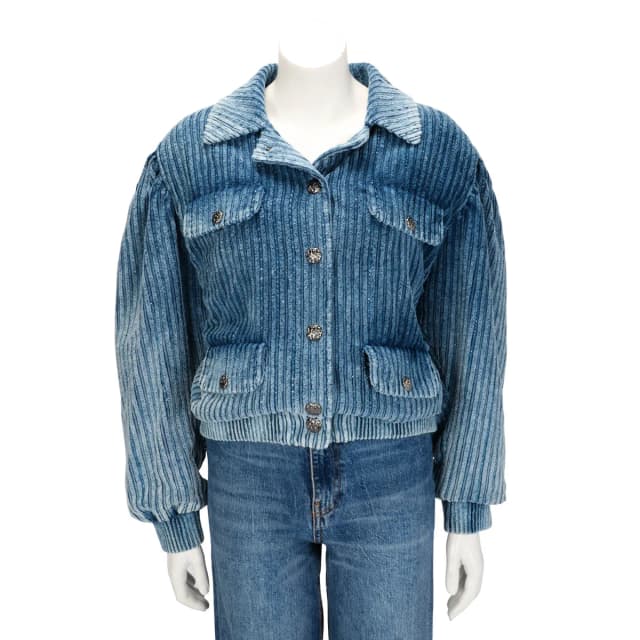 Chanel & Strass Bomber Jacket FR 34 in Blue Velvet from Blue Spinach, photo 1 of 1