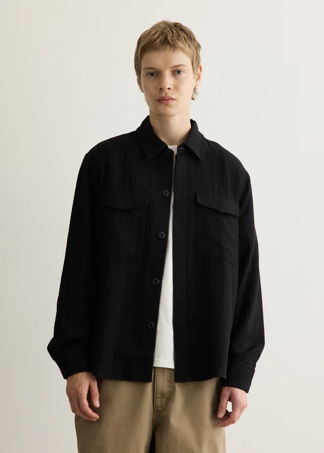 Incu Collection Cruise Ticking Utility Overshirt in BLACK TICKING STRIPE, image 1 of 1 from Incu