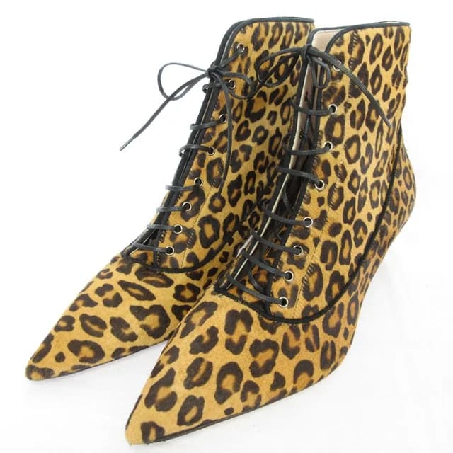 Miu Miu Leopard Pattern Calf Hair Leather Pointed Toe Lace Up Boots in Leather from The Reluxe, photo 1 of 1
