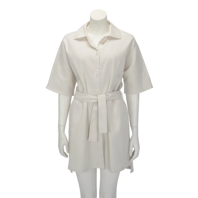 Hermès Cotton Crepon Belted Shirt Dress FR34 in Blanc Ecume from Blue Spinach, photo 1 of 1