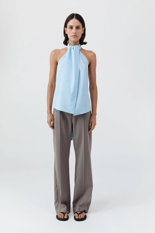 St Agni Oxford Halter Tie Back Top - Ciel Blue, image 1 of 1 from St. Agni