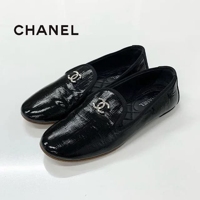 Chanel CC Logo Patent Quilted Opera Shoes Loafers Black in Black Patent leather from The Reluxe, photo 1 of 1