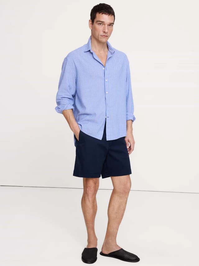 Banana Republic Relaxed-Fit Stripe Seersucker Shirt in Blue Stripe, image 1 of 1 from Banana Republic (Canada)