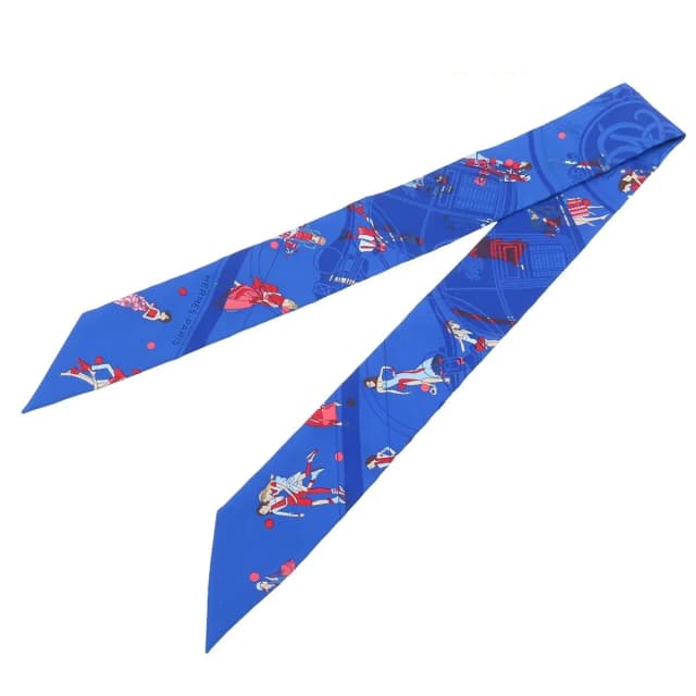 Hermès Twilly 02 Bleu Roy Blue Rouge Multicolor Silk Ex-Libris Parisienne Scarf in Red Silk from The Reluxe, photo 1 of 1