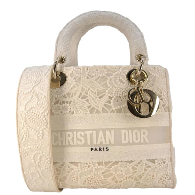 Lady dior D-Lite Embroidered Canvas Shoulder Bag White in White Canvas from Dallas Designer Handbags, photo 1 of 1