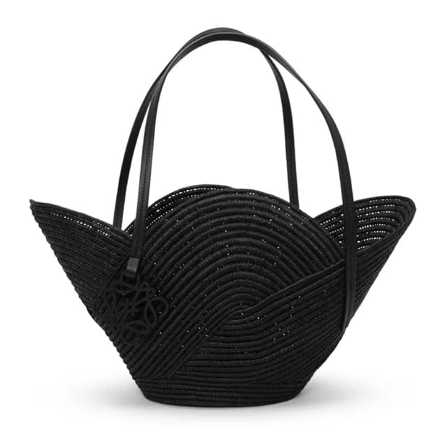 Loewe x Paula's Ibiza Black Raffia Petal Basket Tote in Black Raffia from Blue Spinach, photo 1 of 1