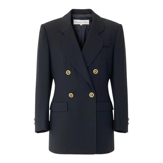 Dior CD Button Terra Jacket Blazer Double Breasted 9 Black Wool in Black Wool from The Reluxe, photo 1 of 1