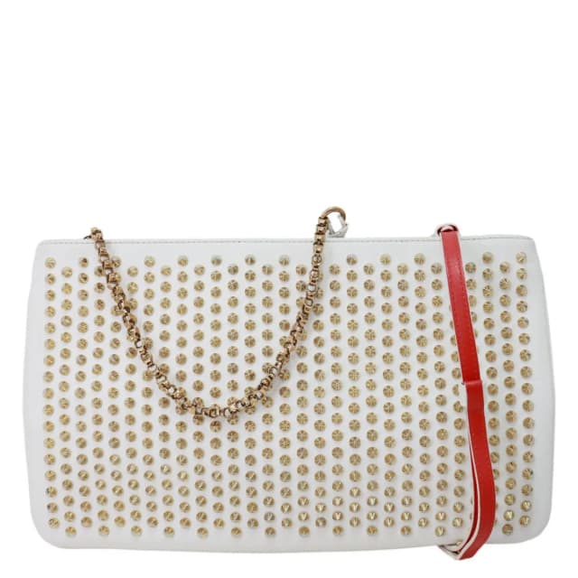 Christian Louboutin LoubiPosh Spiked Leather Clutch Crossbody Bag White in White Leather from Dallas Designer Handbags, photo 1 of 1