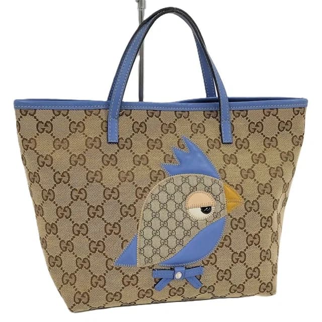 Gucci Tote Bag Papagallo Parrot GG Canvas Leather Brown Blue in Brown Canvas from The Reluxe, photo 1 of 1