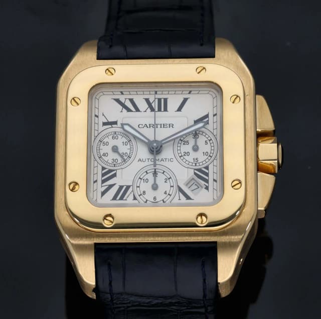Cartier Santos 100 W20096Y1 41.5mm Gold Watch in Gold Leather from H&T, photo 1 of 1