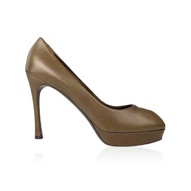 Saint Laurent Palais 80 Open Pump in Olive Brown Leather from Designer Archives, photo 1 of 1