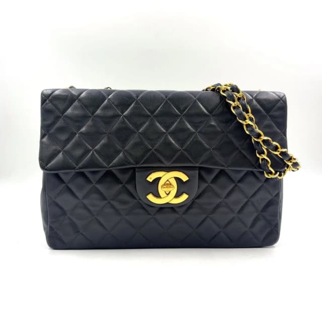 Chanel Maxi Quilted 34 Lambskin Black Chain Shoulder Bag Gold in Black Lambskin from The Reluxe, photo 1 of 1