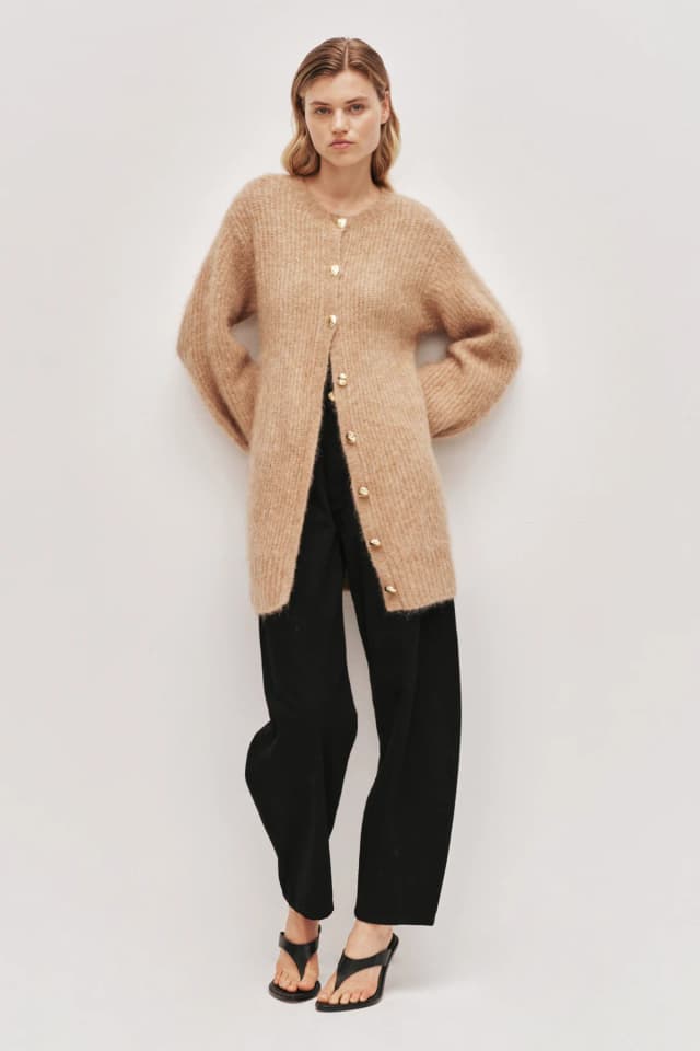 AJE Liyana Fluffy Cocoon Cardigan in CAMEL, image 1 of 1 from Aje