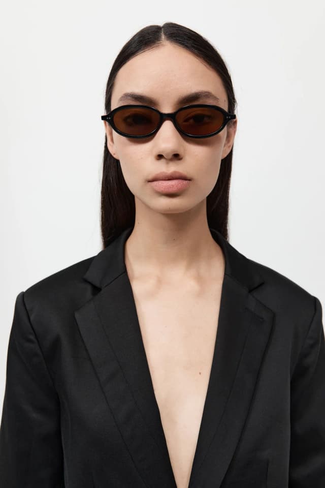 St Agni 90s Slim Oval Sunglasses - Black/Brown, image 1 of 1 from St. Agni