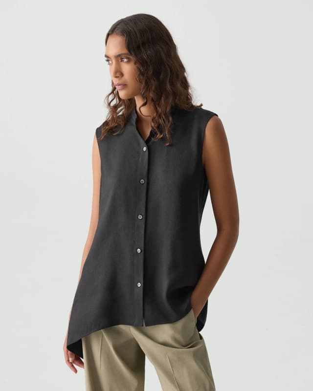 Theory Sleeveless Asymmetrical Shirt in Linen-Viscose, image 1 of 1 from Theory