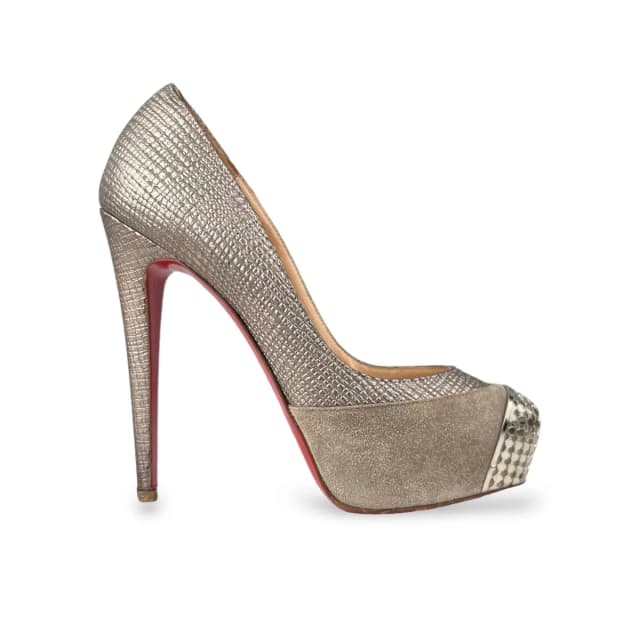 Christian Louboutin Maggie 120 Grey Suede & Rosy Leather Pumps in Grey Leather from Designer Archives, photo 1 of 1