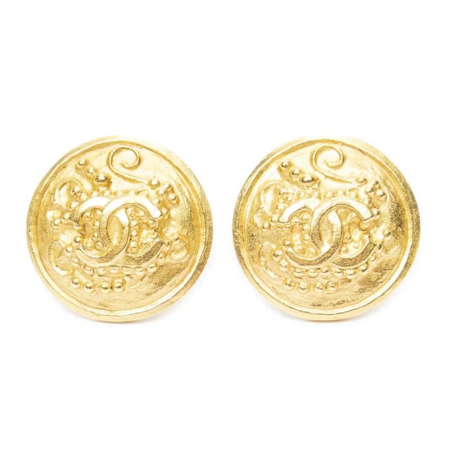 Chanel CC Logo Round Clip-On Earrings Gold Plated in Gold from The Reluxe, photo 1 of 1