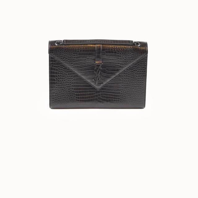 Saint Laurent Large Envelope Crocodile Embossed Leather Black in Black Crocodile from The Purse Affair, photo 1 of 1