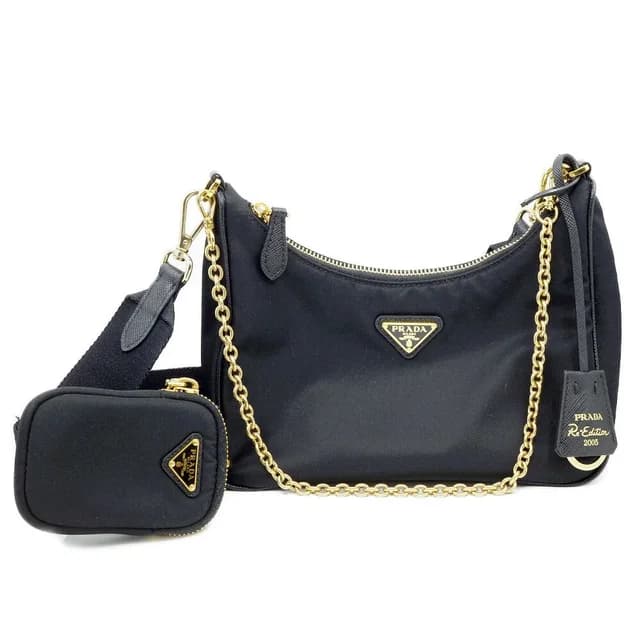 Prada Re-Nylon Edition Shoulder Bag Black Gold in Black Nylon from The Reluxe, photo 1 of 1