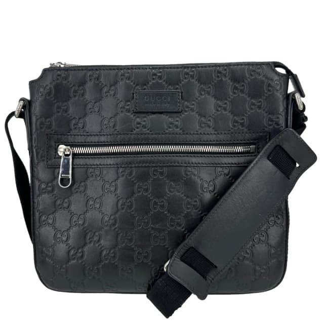 Gucci GG Signature Leather Messenger Bag Black 406410 in Black Leather from Dallas Designer Handbags, photo 1 of 1