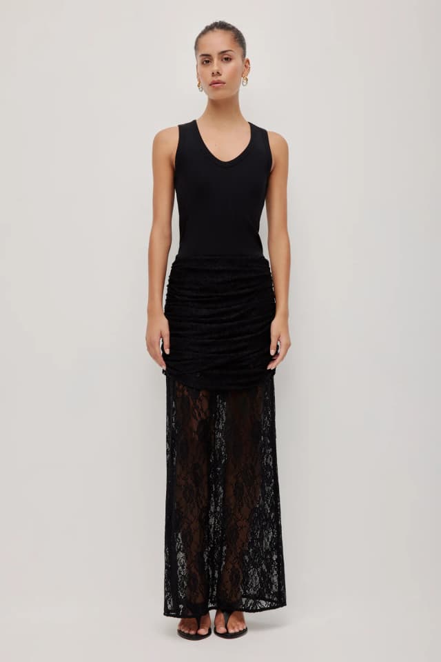 Aje Studio Nerida Lace Maxi Skirt in BLACK, image 1 of 1 from Aje