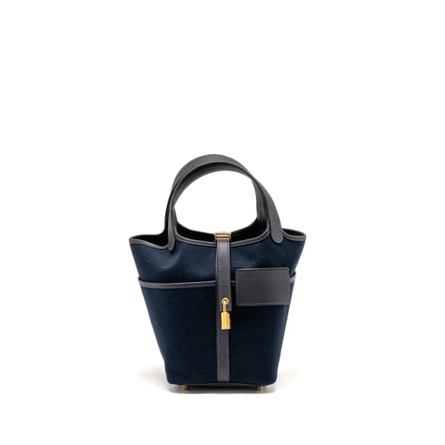 Hermès Cargo Picotin 18 Lock Bag Swift / Toile Canvas Blue Marine / Caban GHW Stamp B in Navy Swift leather from EMIER, photo 1 of 1