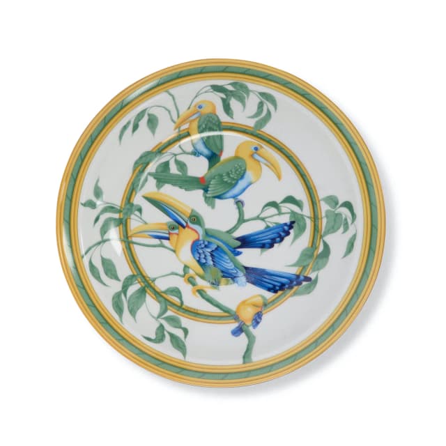 Hermès Multi-Color Porcelain Toucans Serving Plate in Multicolor from Blue Spinach, photo 1 of 1