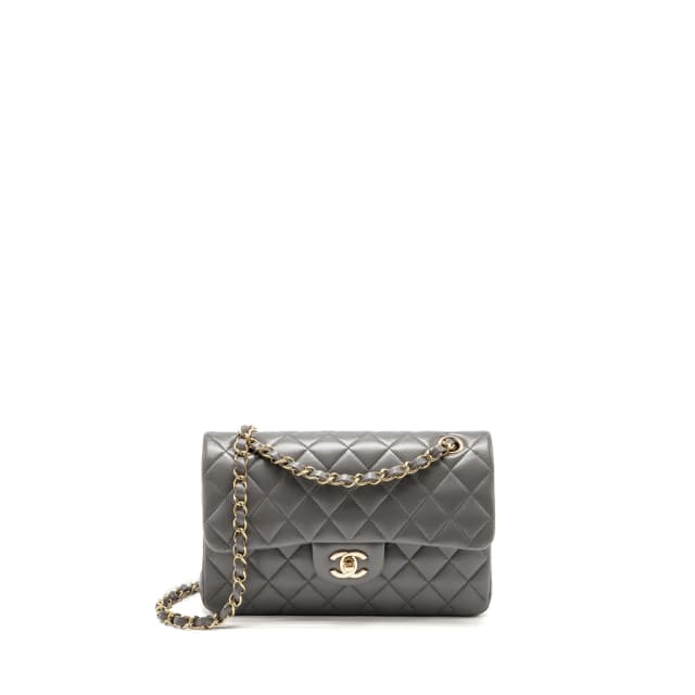 Chanel Small Classic Double Flap Bag Lambskin Grey LGHW (Microchip) in Grey Lambskin from EMIER, photo 1 of 1