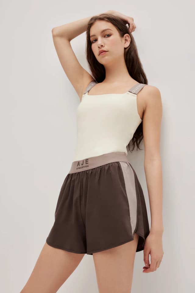 Athletica Contrast Running Short 643 in CHOCOLATE, image 1 of 1 from Aje