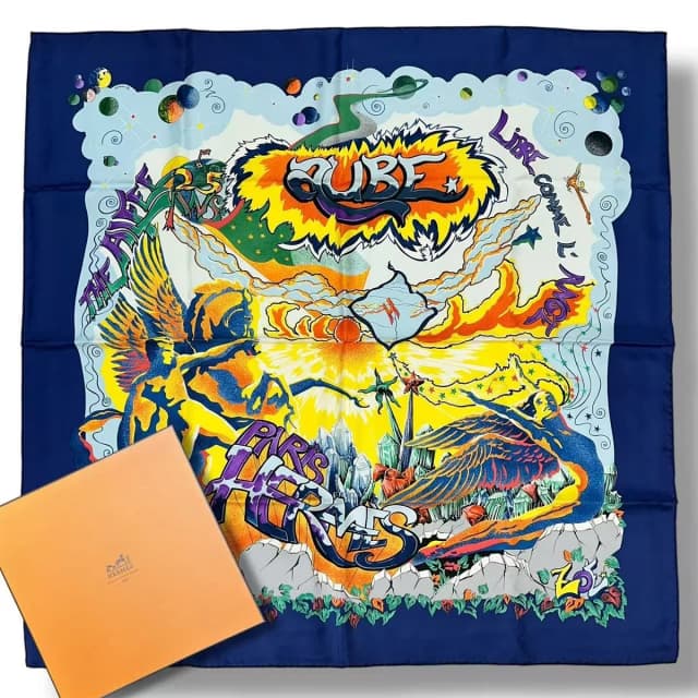 Hermès Carre 90 Scarf Silk Aube Libre Comme L'ange New Dawn Like An Angel Blue in Blue Silk from The Reluxe, photo 1 of 1
