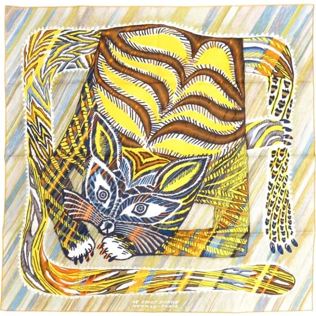 Hermès Carre 90 Double Face le Chat Silk Jaune Scarf Yellow in Yellow Silk from The Reluxe, photo 1 of 1