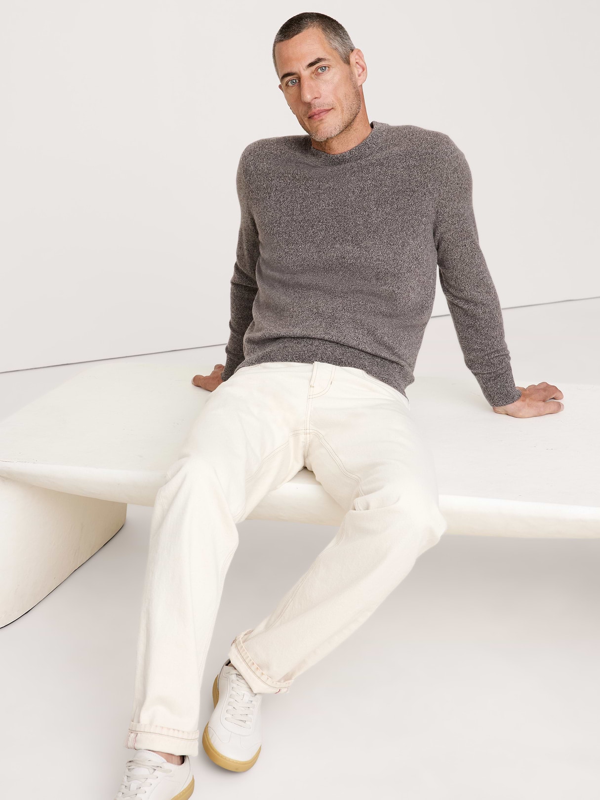 Banana Republic Cashmere Crew-Neck Sweater in Brown Combo, image 1 of 1 from Banana Republic (US)