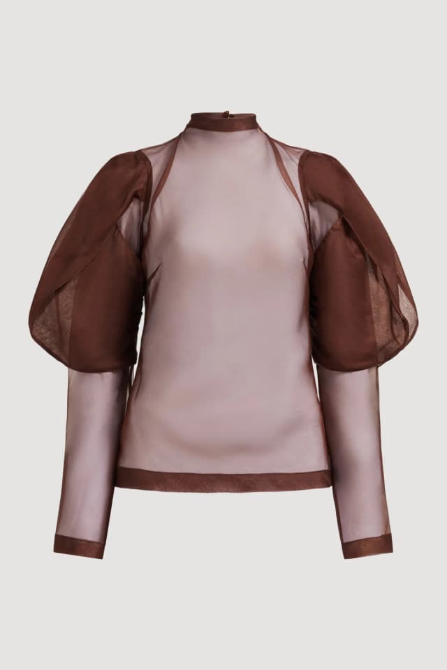 AJE Mirella Organza Long Sleeve Top in CHOCOLATE, image 1 of 1 from Aje
