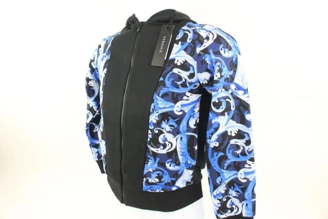 Versace Size 8A Boy's Black Blue Baroque Zip Up Hoodie Sweatshirt Kids in Black from Bagriculture, photo 1 of 1