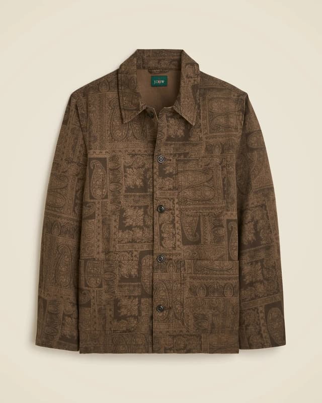 J.Crew Cotton-linen blend chore jacket in BATIK PAISLEY OLIVE BRO, image 1 of 1 from J.Crew (Canada)
