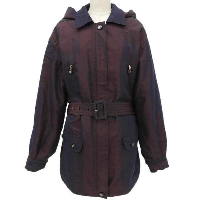 Chanel 2003 production Silk CC mark zip-up coat #42 Bordeaux/Navy from VINTAGE QOO TOKYO, photo 1 of 1